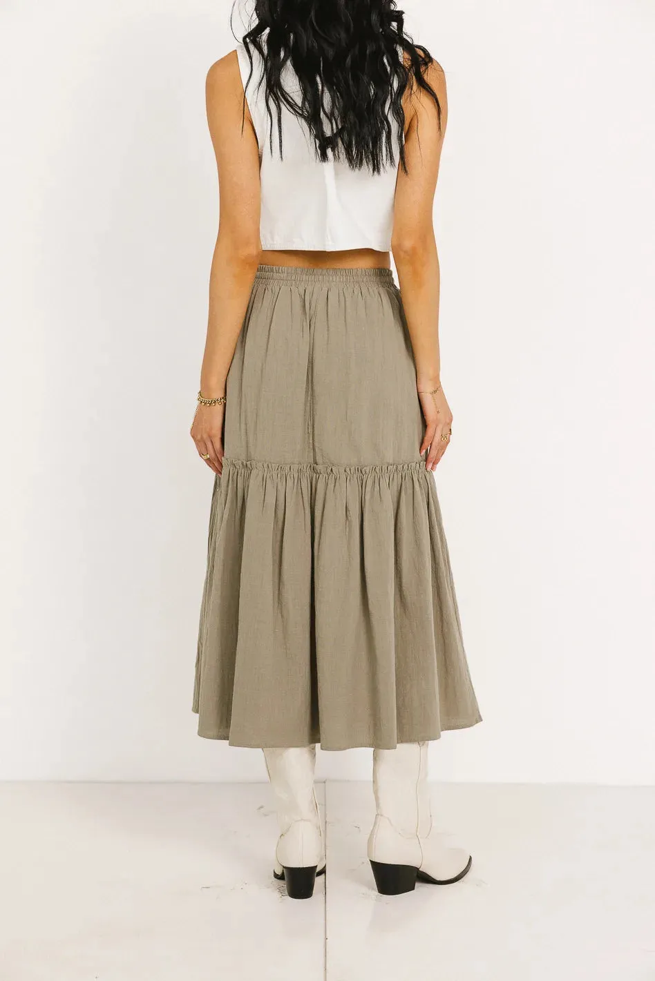 Aspen Midi Skirt in Olive - FINAL SALE