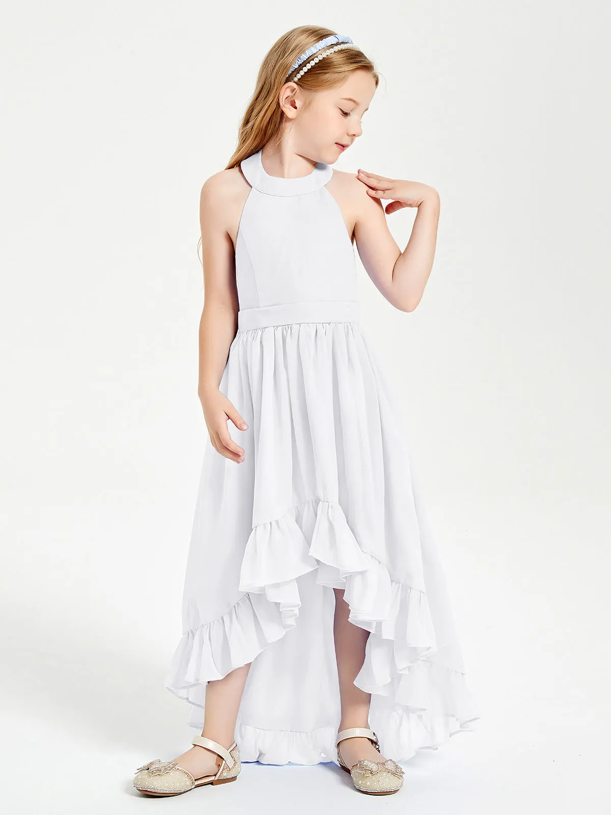 Boho Junior Bridesmaid Dresses Asymmetrical Cascading Skirt White
