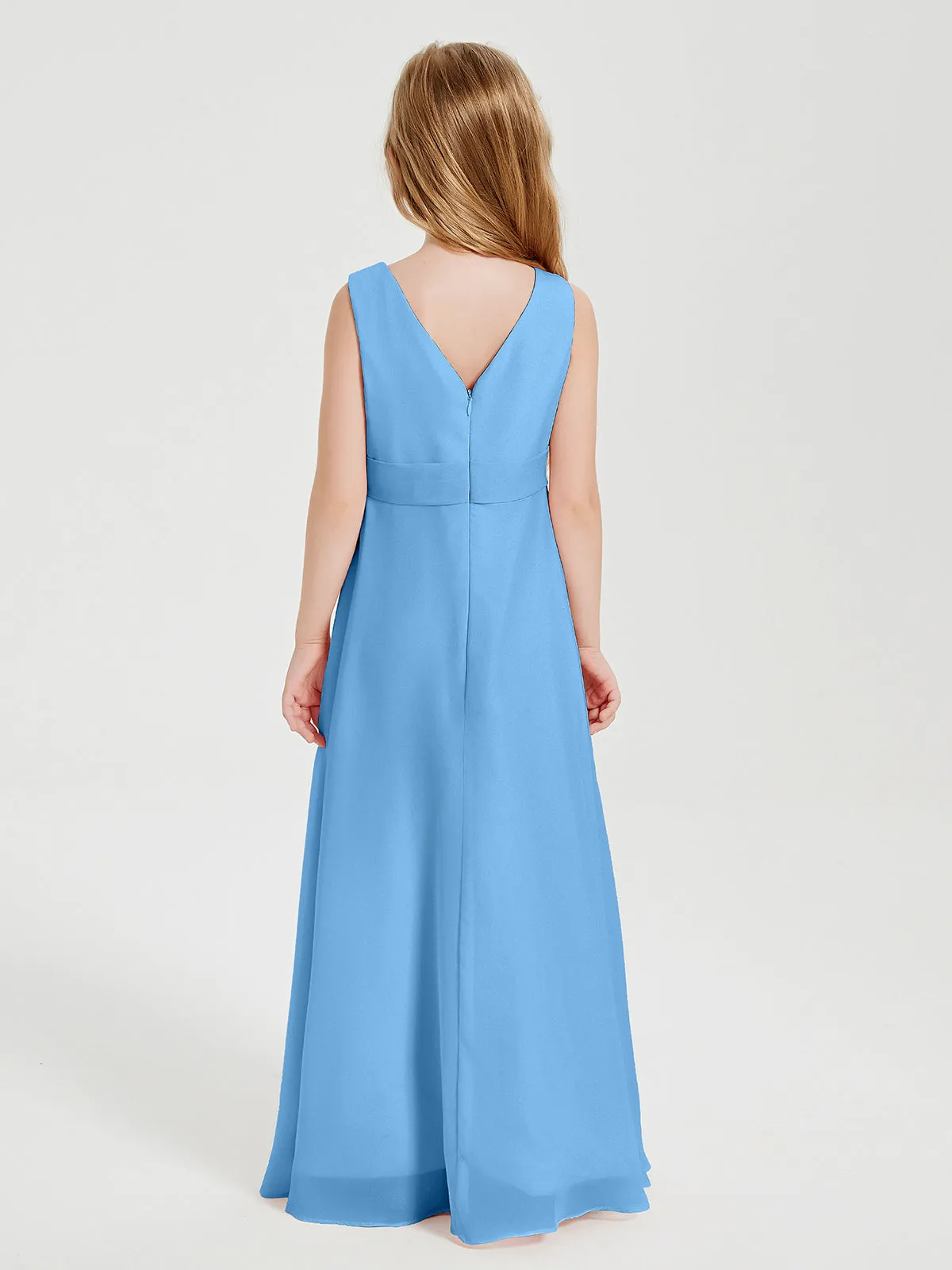 Boho Long Chiffon Bridesmaid Dresses Cascading Skirt Blue