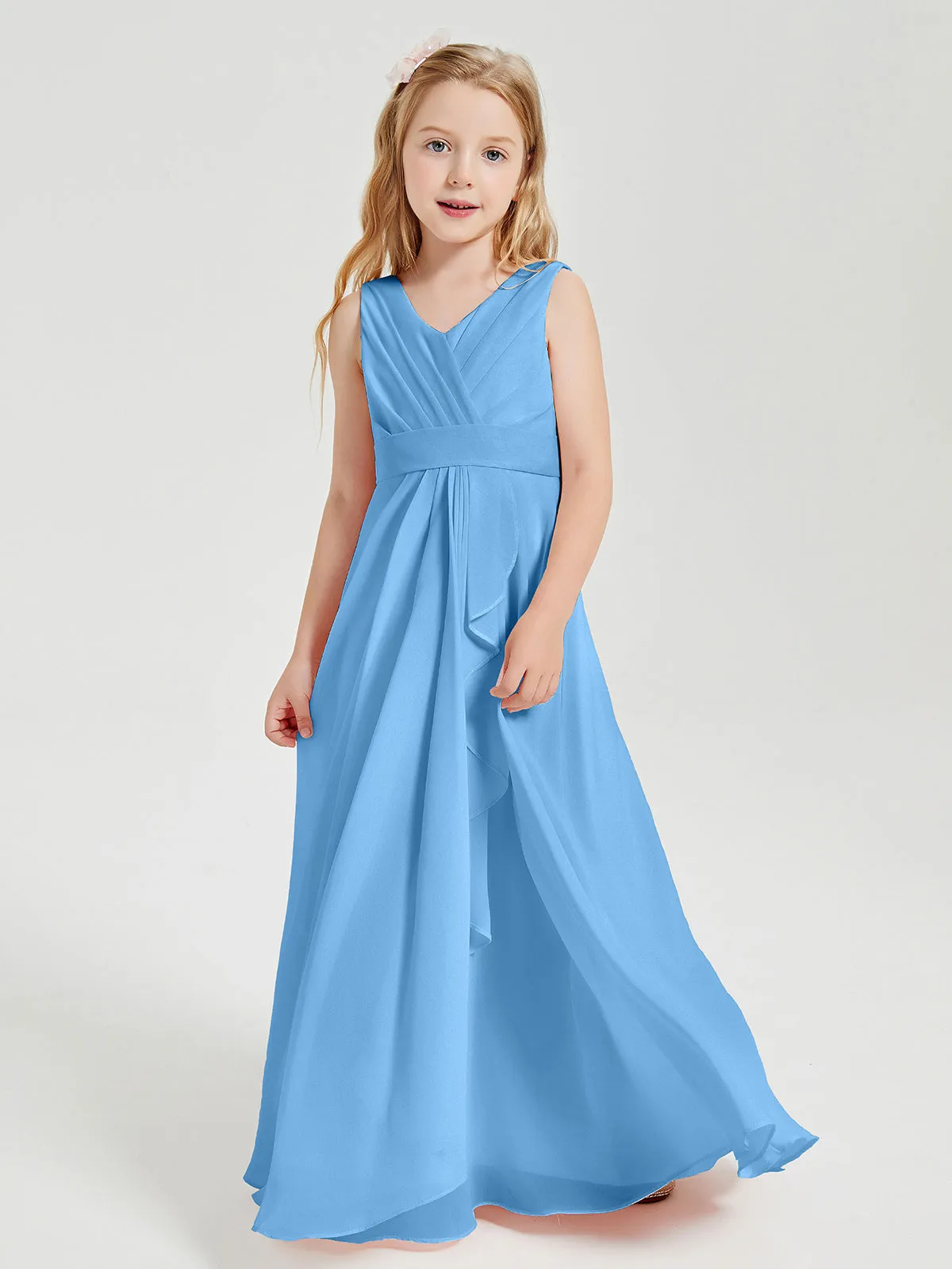 Boho Long Chiffon Bridesmaid Dresses Cascading Skirt Blue
