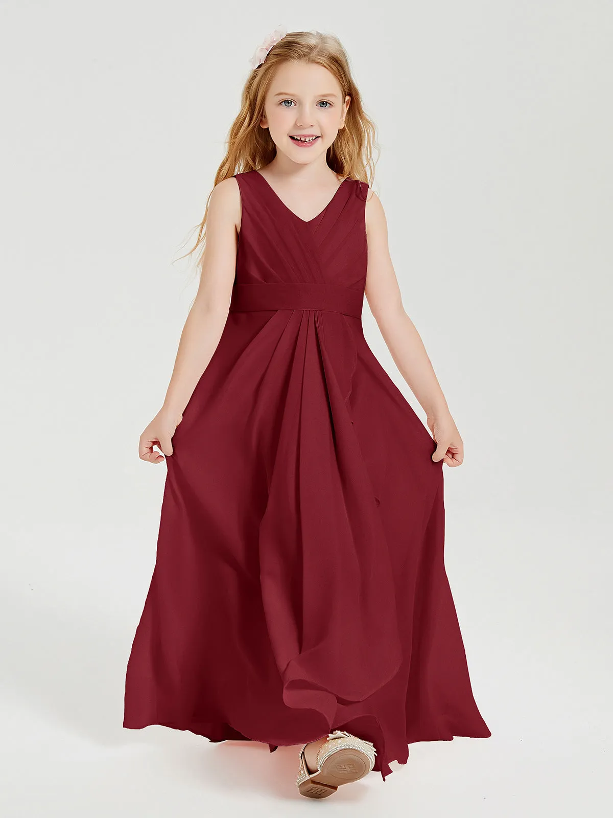 Boho Long Chiffon Bridesmaid Dresses Cascading Skirt Burgundy