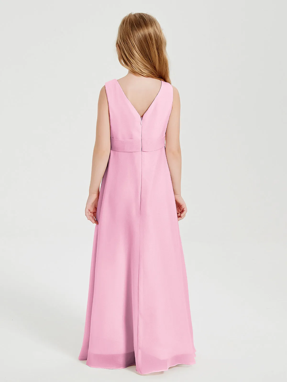 Boho Long Chiffon Bridesmaid Dresses Cascading Skirt Candy Pink