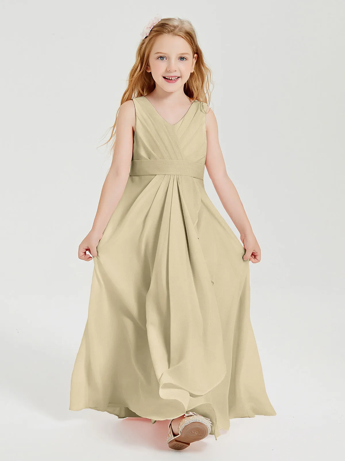 Boho Long Chiffon Bridesmaid Dresses Cascading Skirt Champagne