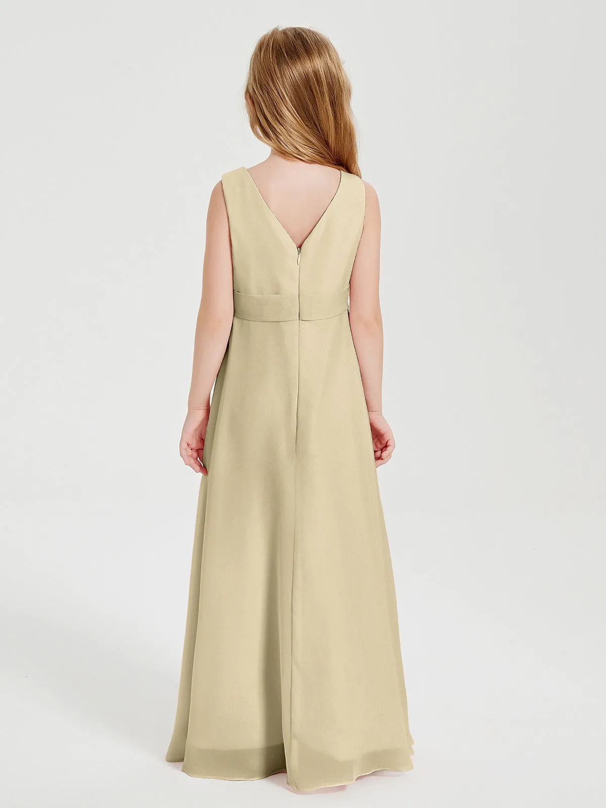 Boho Long Chiffon Bridesmaid Dresses Cascading Skirt Champagne