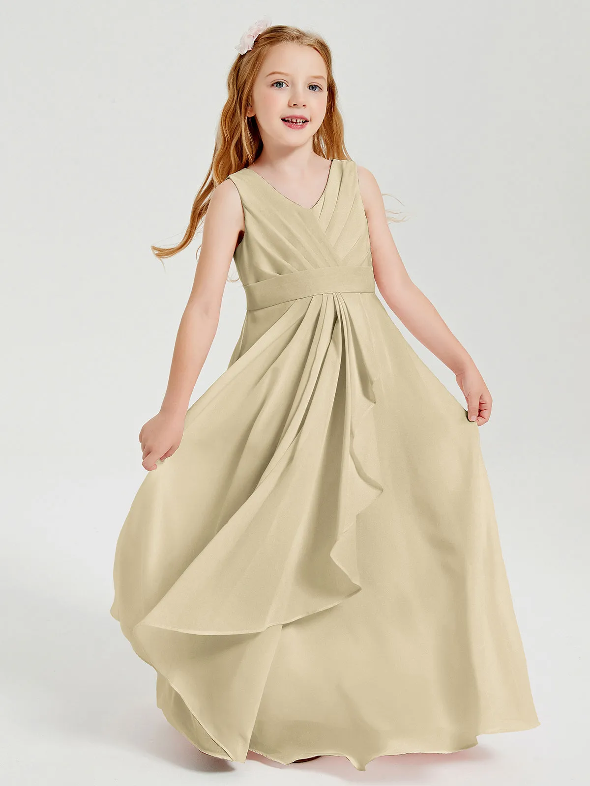 Boho Long Chiffon Bridesmaid Dresses Cascading Skirt Champagne