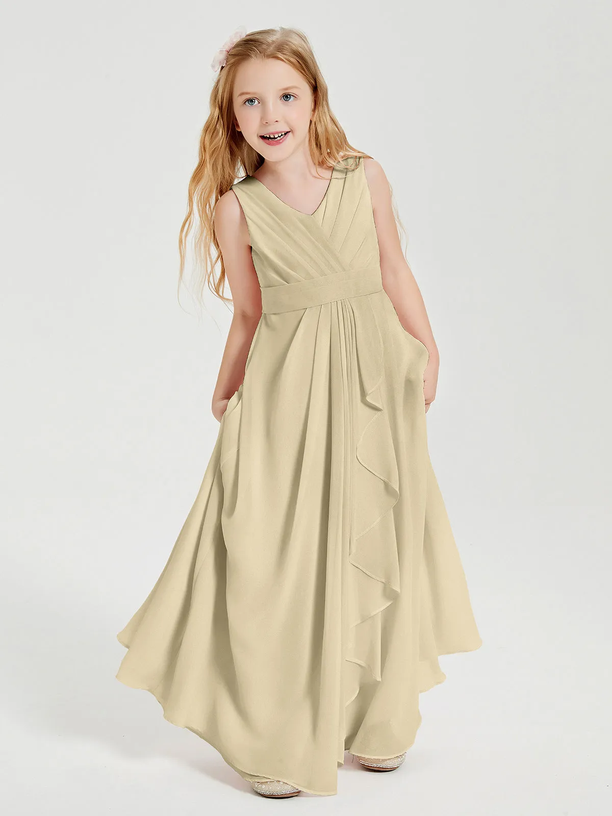 Boho Long Chiffon Bridesmaid Dresses Cascading Skirt Champagne