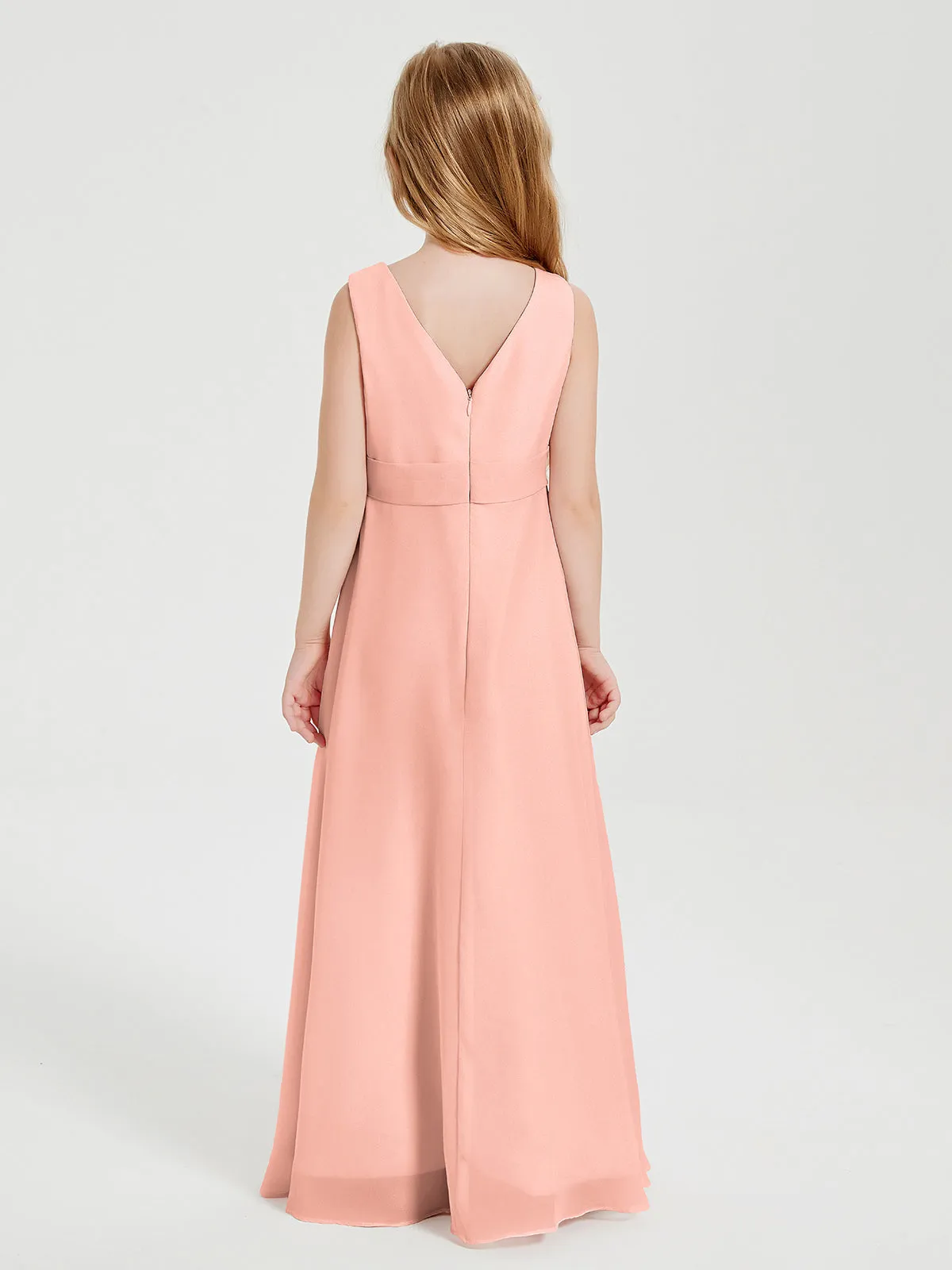 Boho Long Chiffon Bridesmaid Dresses Cascading Skirt Coral