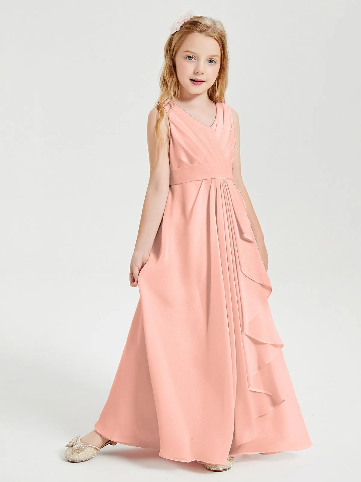 Boho Long Chiffon Bridesmaid Dresses Cascading Skirt Coral