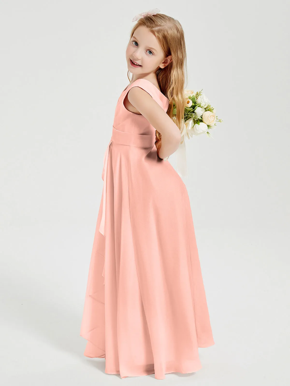 Boho Long Chiffon Bridesmaid Dresses Cascading Skirt Coral
