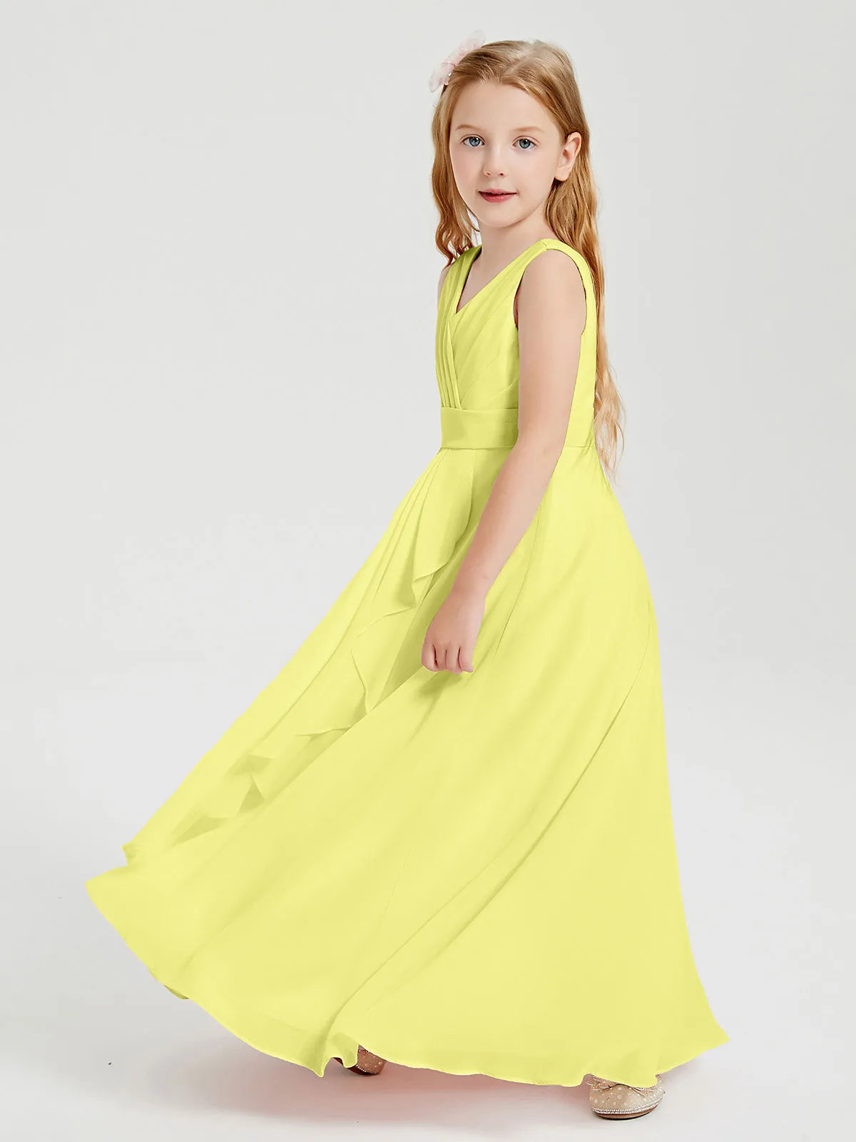 Boho Long Chiffon Bridesmaid Dresses Cascading Skirt Daffodil