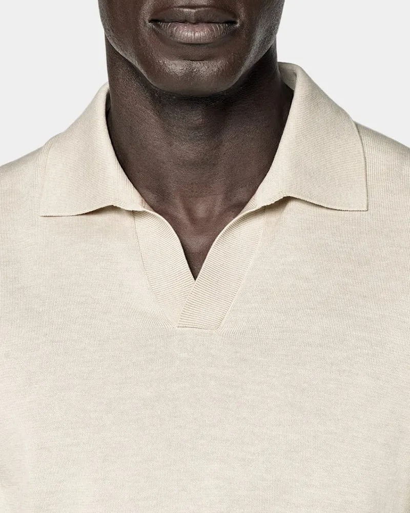 Cotton and Silk Buttonless Short Sleeve Knitwear Polo