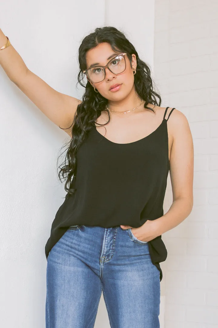 Crinkle Double Strap Cami | Black