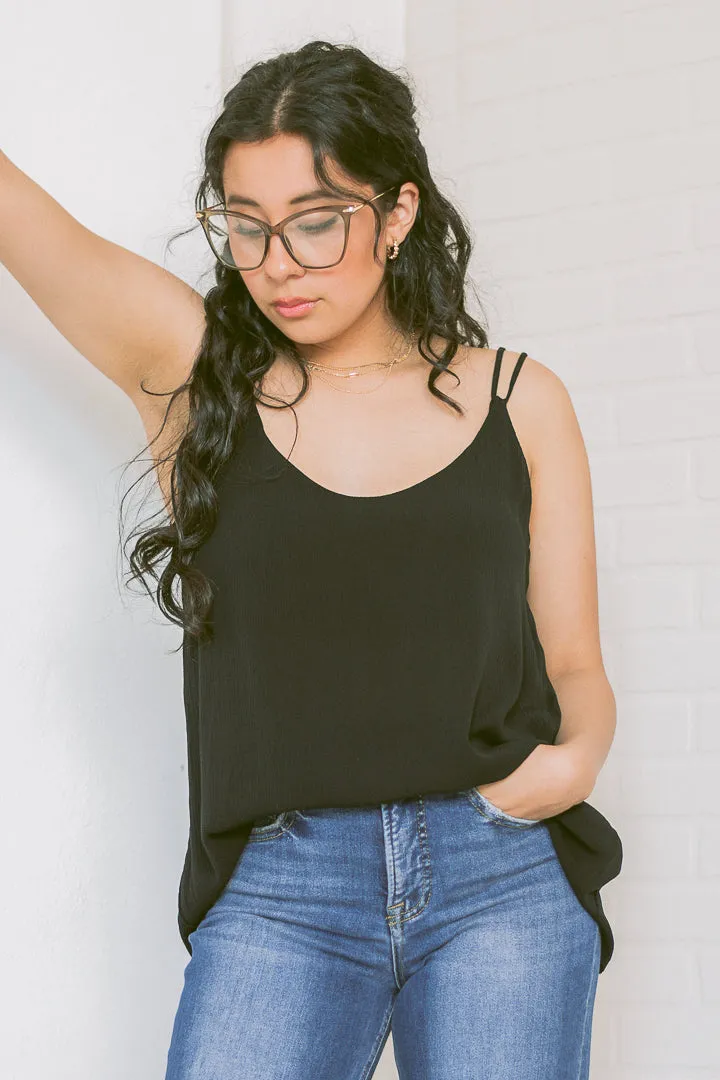 Crinkle Double Strap Cami | Black