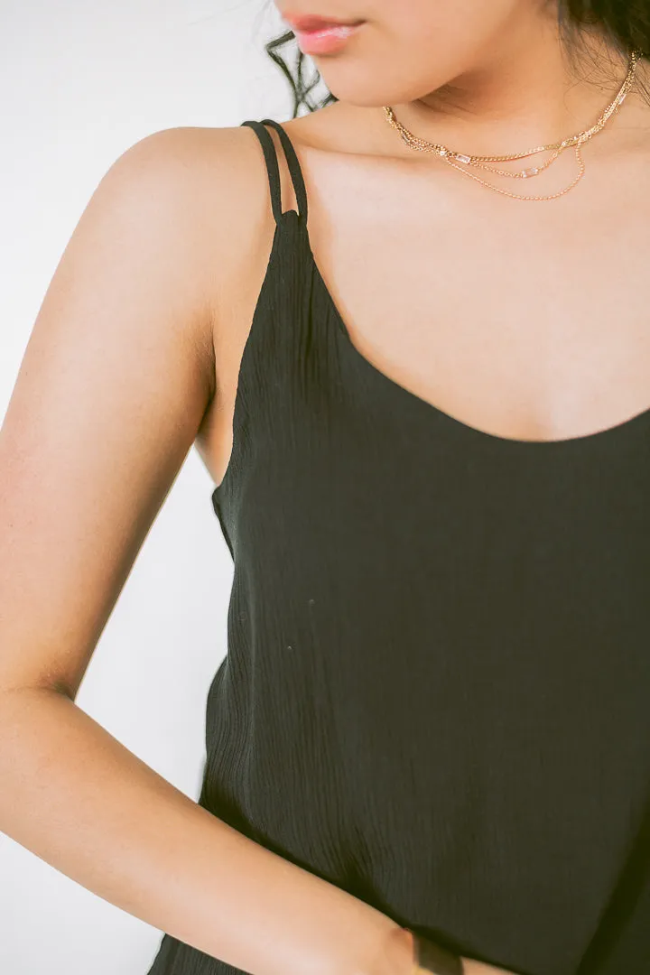 Crinkle Double Strap Cami | Black
