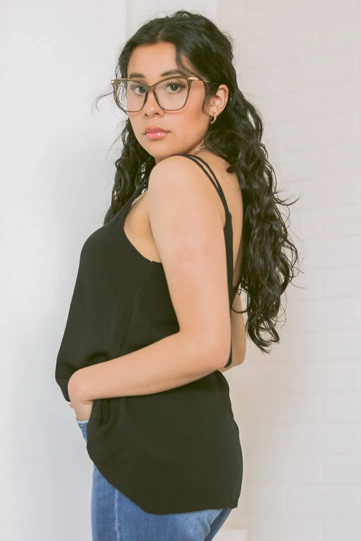 Crinkle Double Strap Cami | Black