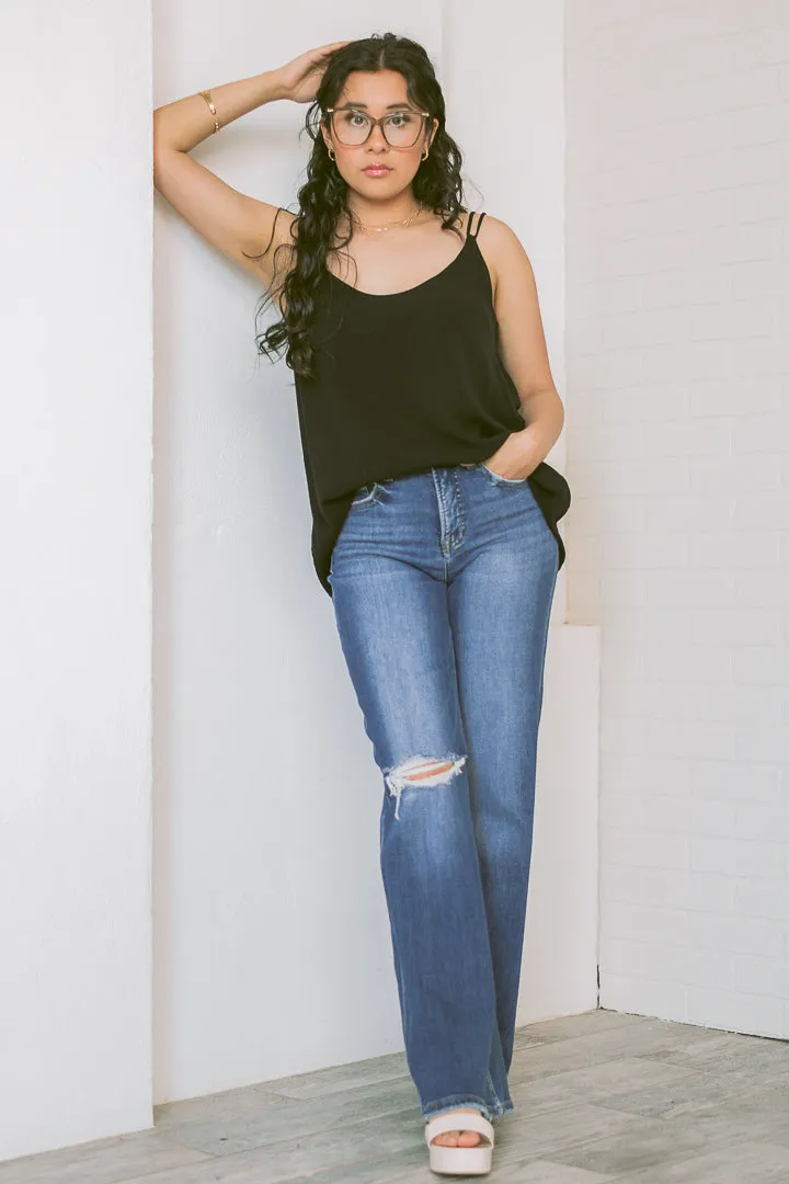 Crinkle Double Strap Cami | Black