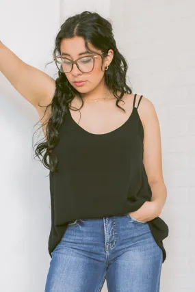 Crinkle Double Strap Cami | Black