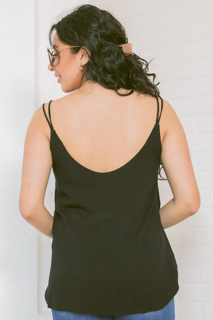 Crinkle Double Strap Cami | Black
