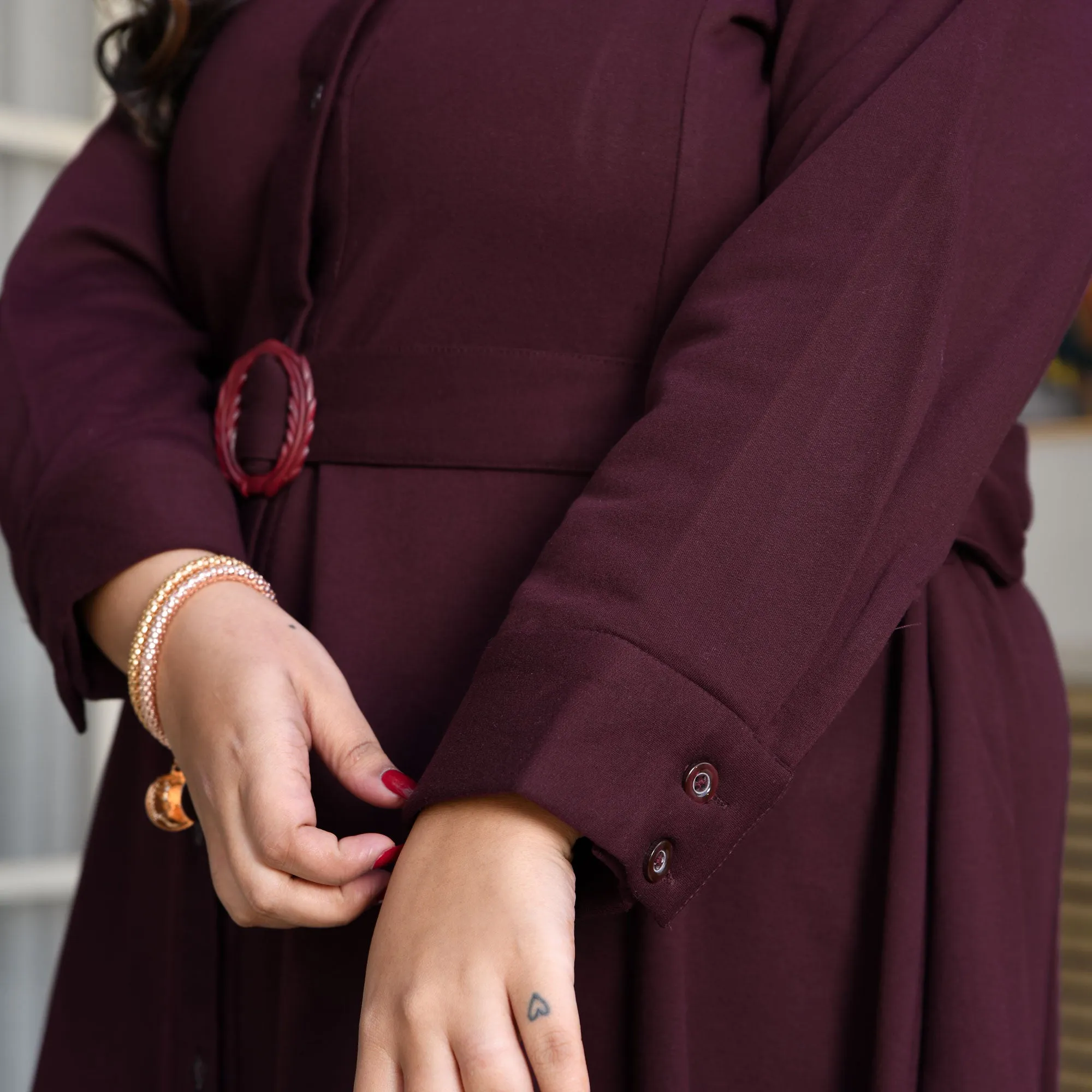 Deep Wine Woollen Fleece Aline Dress