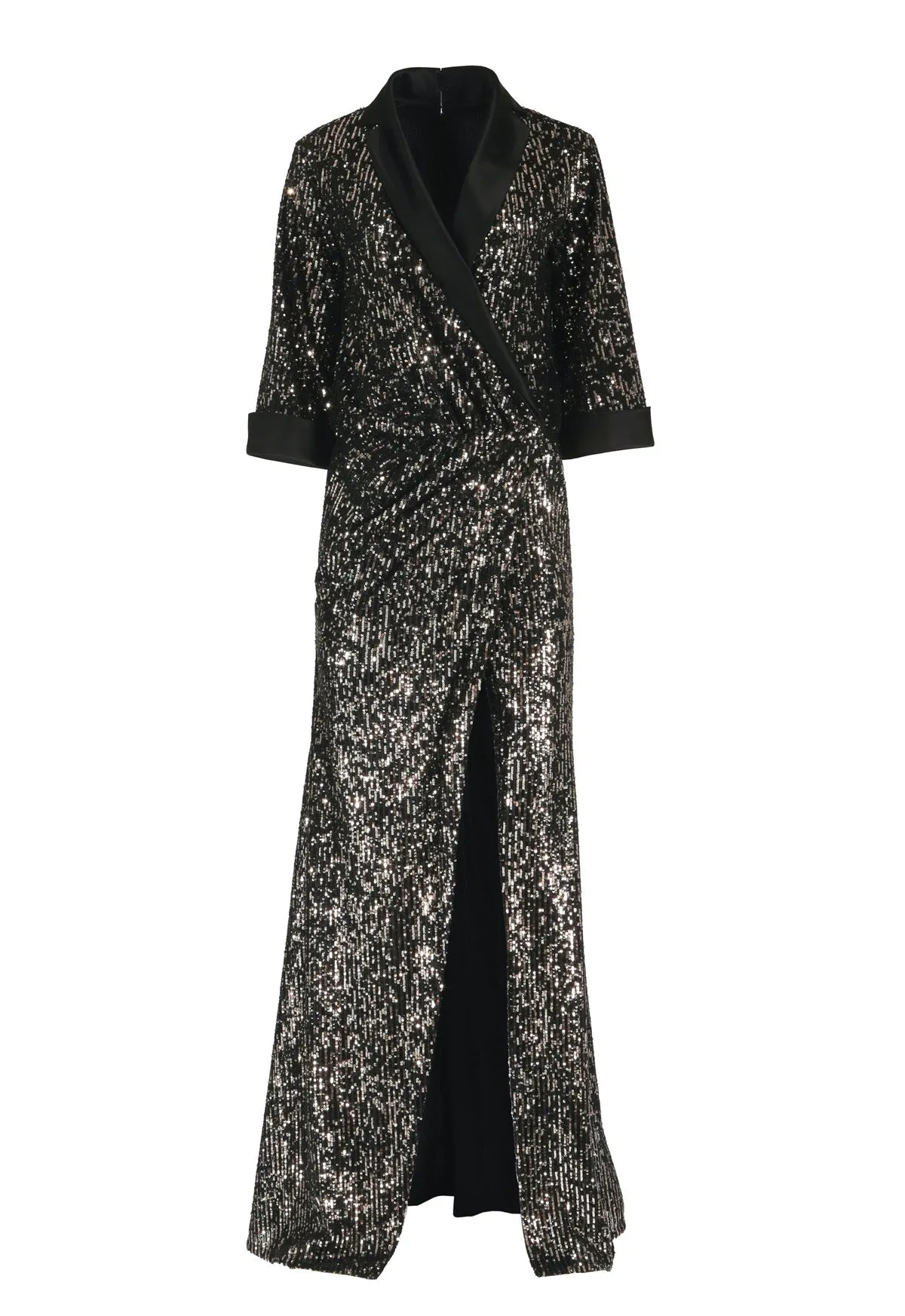 Embroidered black & silver envelope dress