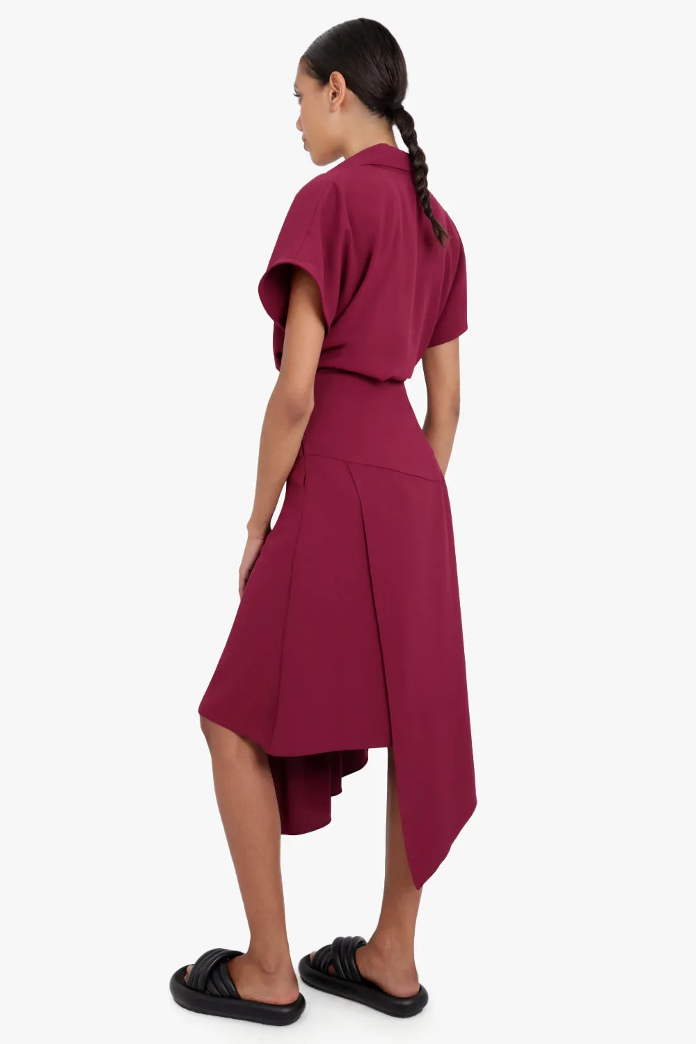 FLUID ASYMMETRIC SPLIT SKIRT RASPBERRY