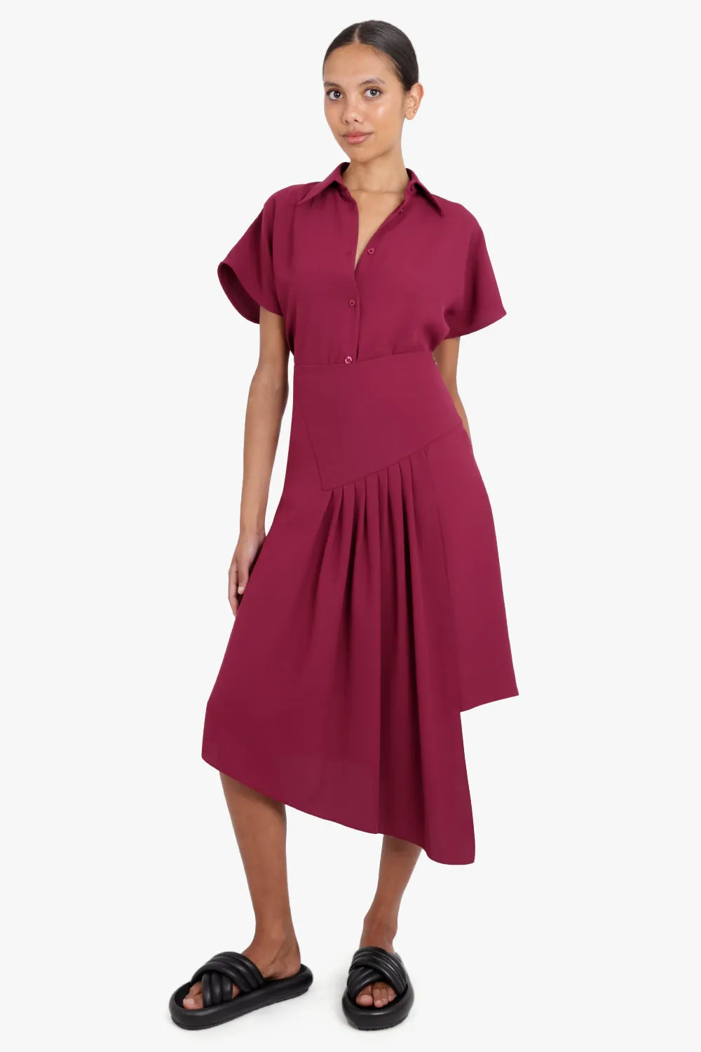 FLUID ASYMMETRIC SPLIT SKIRT RASPBERRY