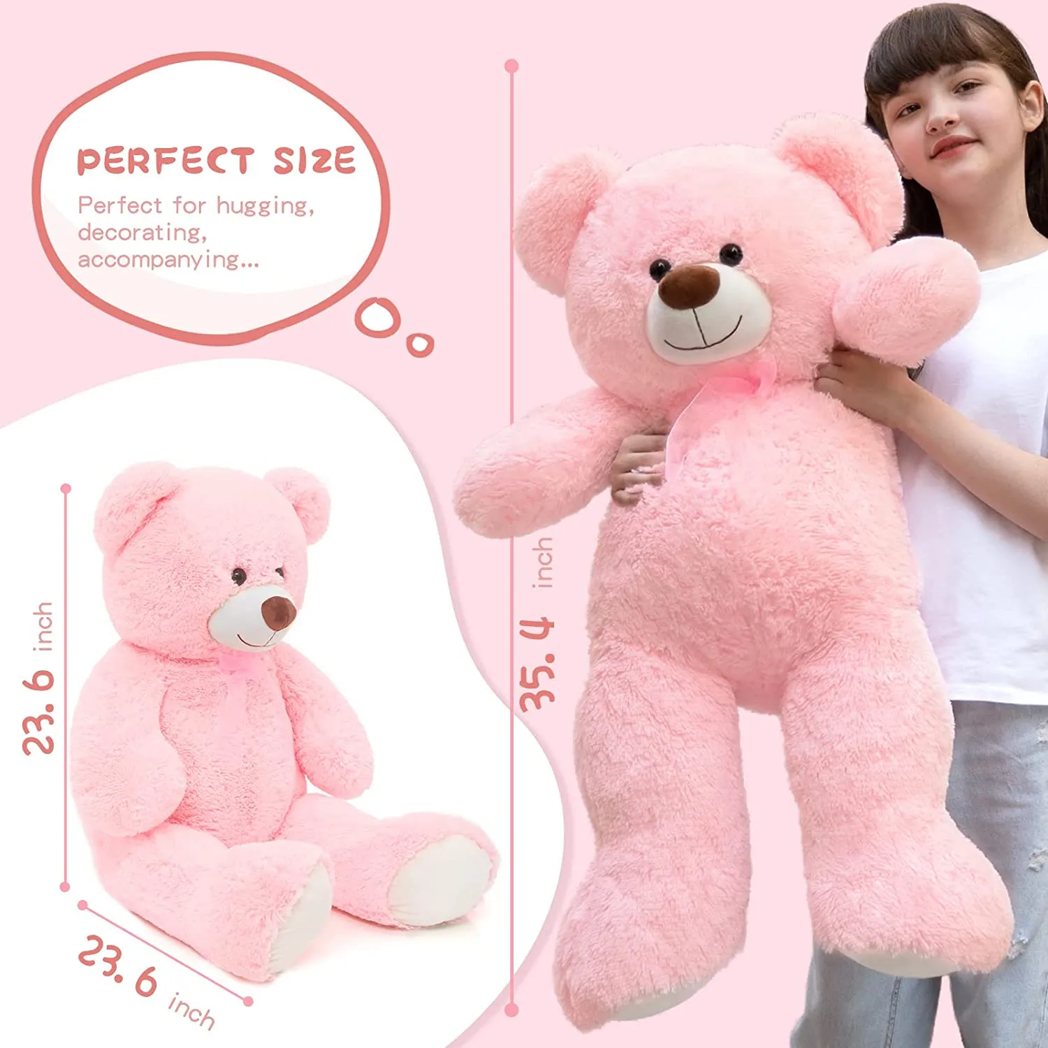 Giant Teddy Bear Plush Toy, Multicolor, 35.4/51 Inches