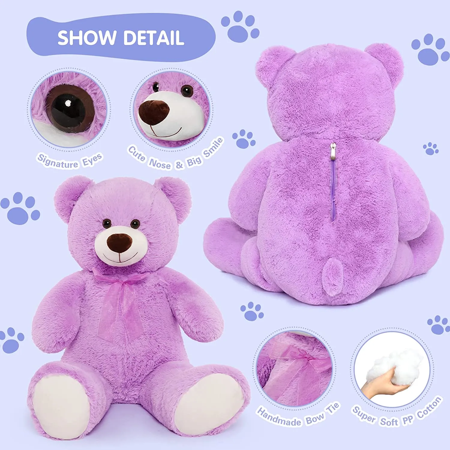 Giant Teddy Bear Plush Toy, Multicolor, 35.4/51 Inches