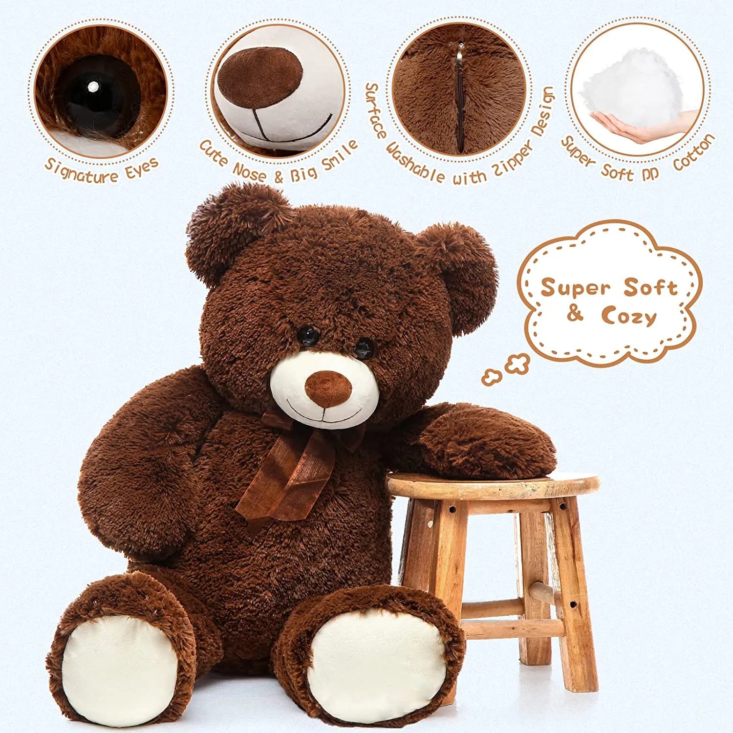 Giant Teddy Bear Plush Toy, Multicolor, 35.4/51 Inches
