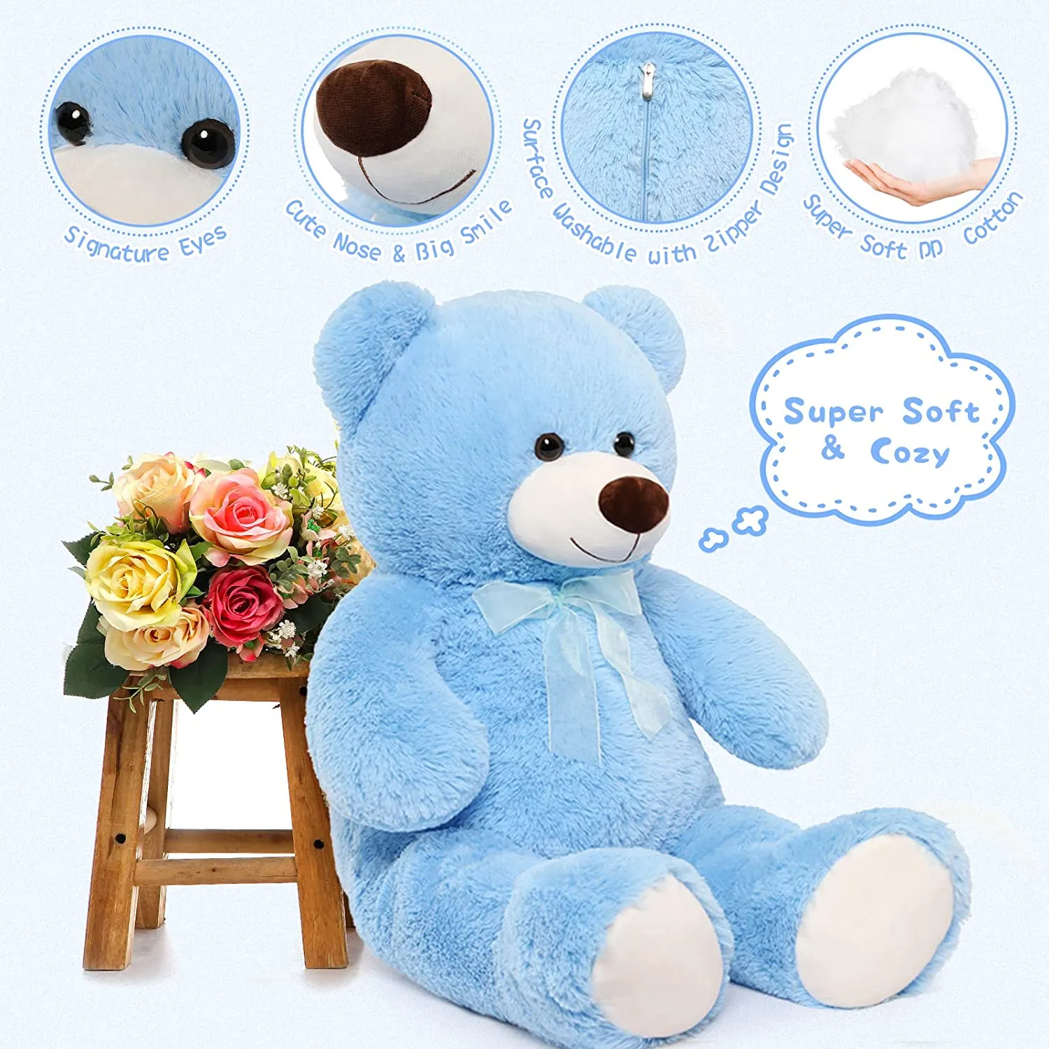 Giant Teddy Bear Plush Toy, Multicolor, 35.4/51 Inches