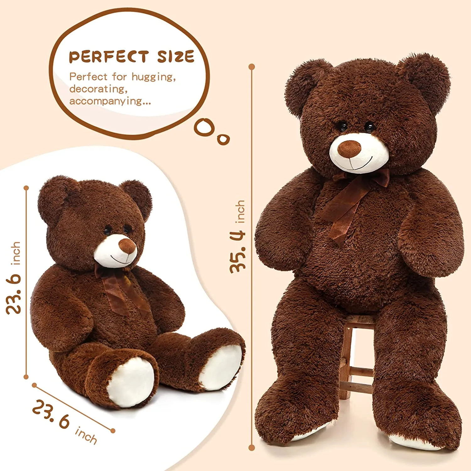 Giant Teddy Bear Plush Toy, Multicolor, 35.4/51 Inches