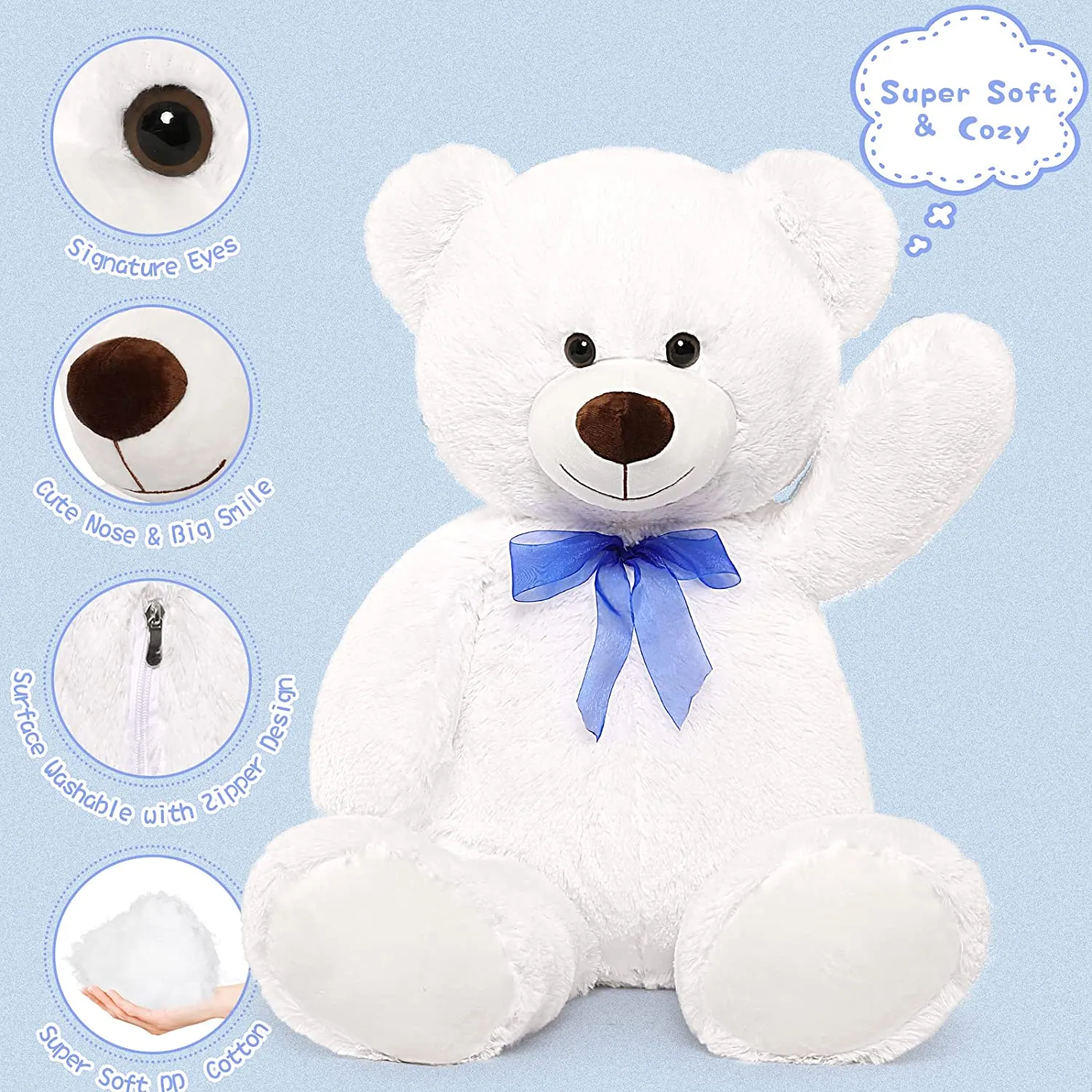 Giant Teddy Bear Plush Toy, Multicolor, 35.4/51 Inches