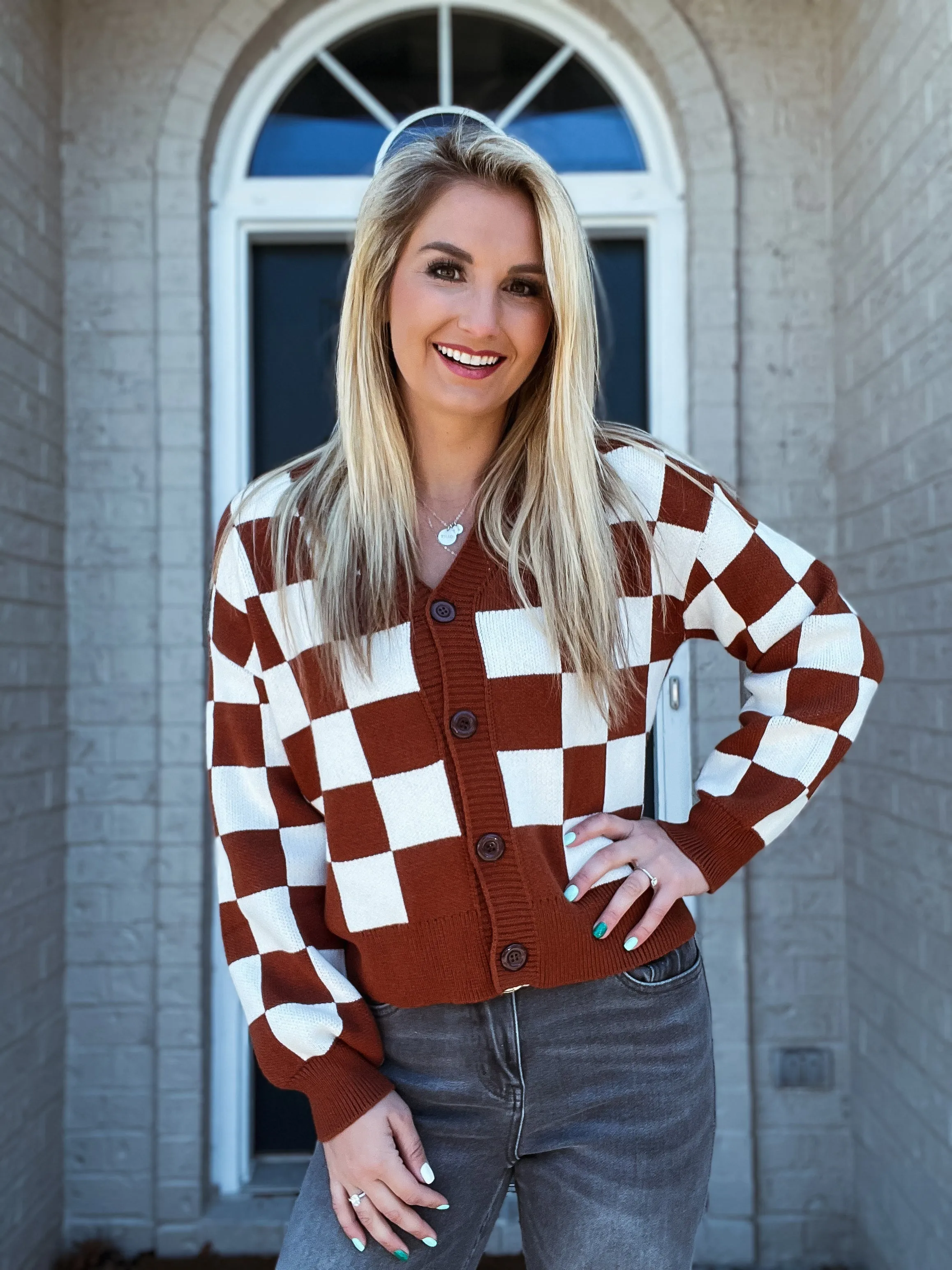 MEROKEETY Plaid Button V Neck Cropped Cardigan Sweater