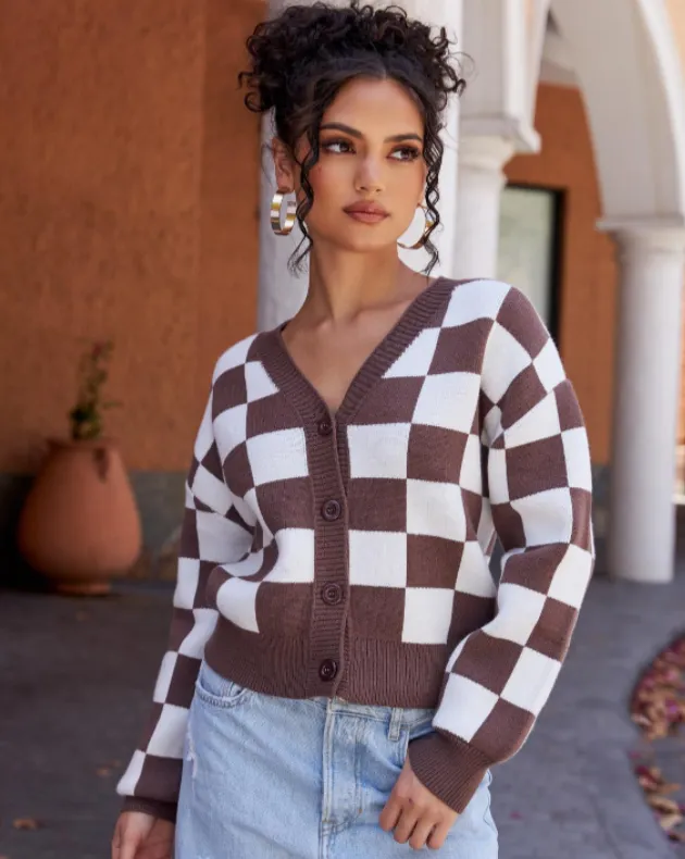 MEROKEETY Plaid Button V Neck Cropped Cardigan Sweater