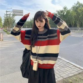 Retro Color Striped Loose Sweater