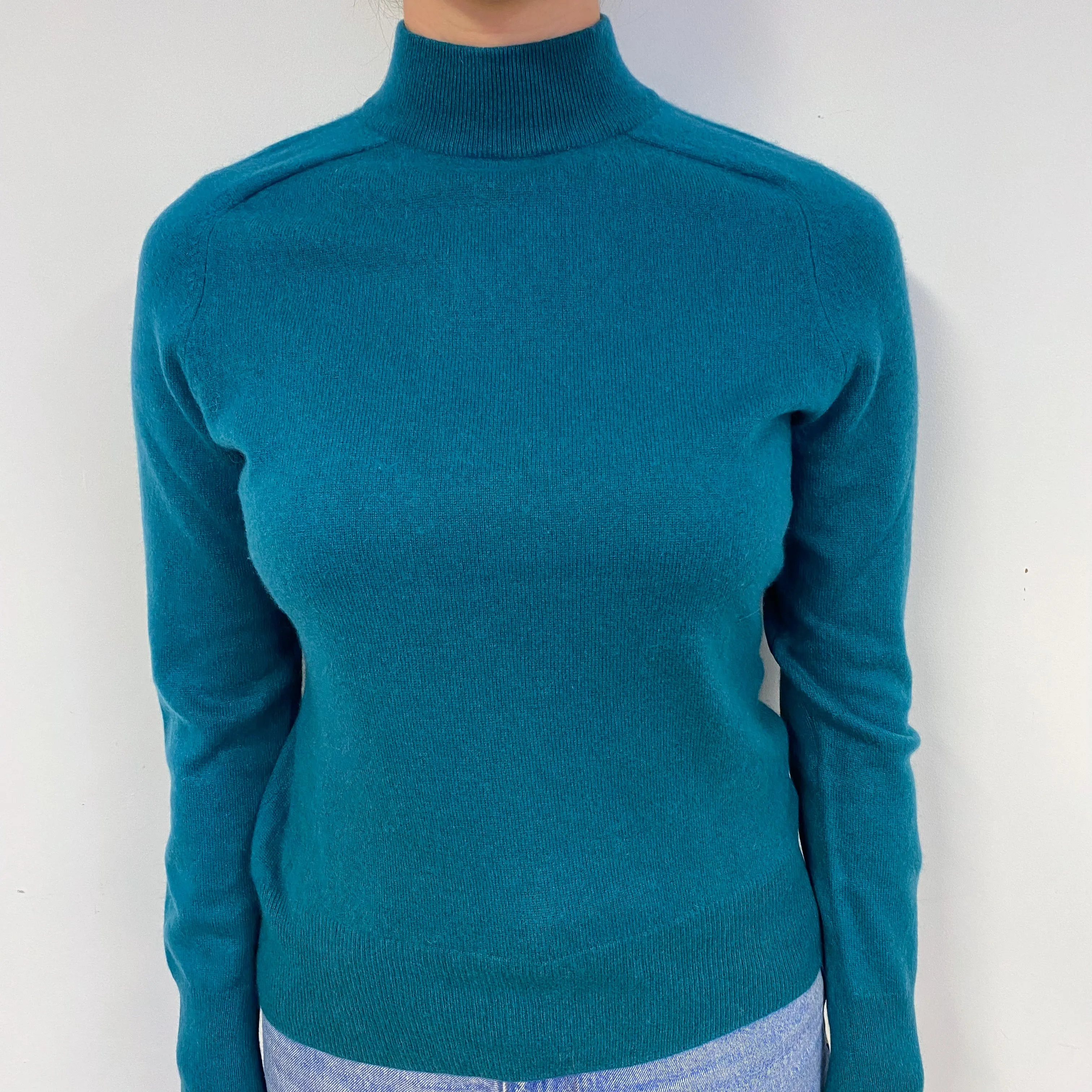 Teal Green Cashmere Polo Neck Jumper