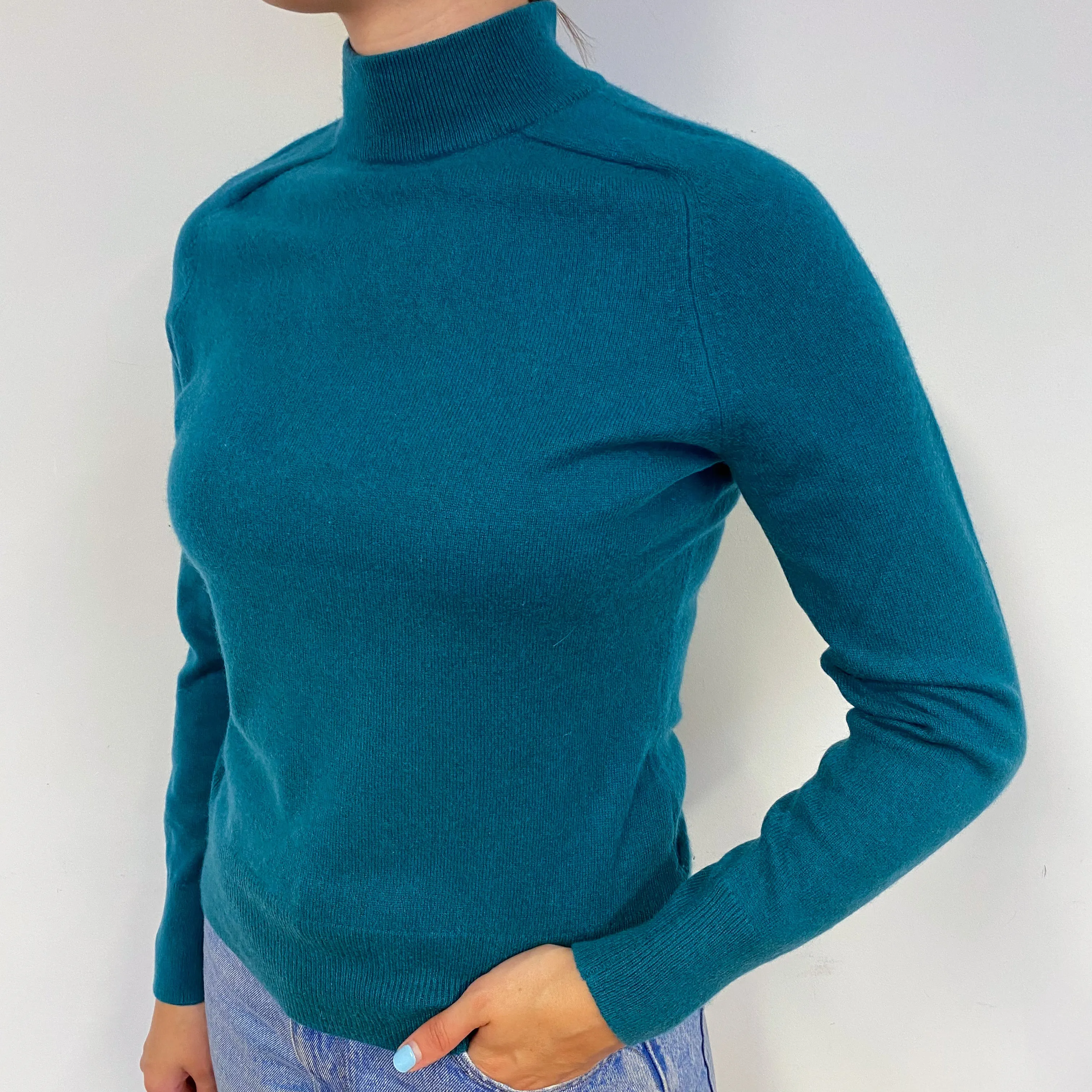 Teal Green Cashmere Polo Neck Jumper