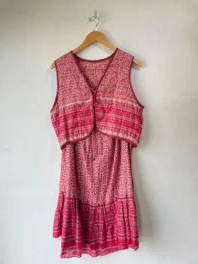 Vintage Two Piece Pink Floral Indian Block Print Two-Piece Set