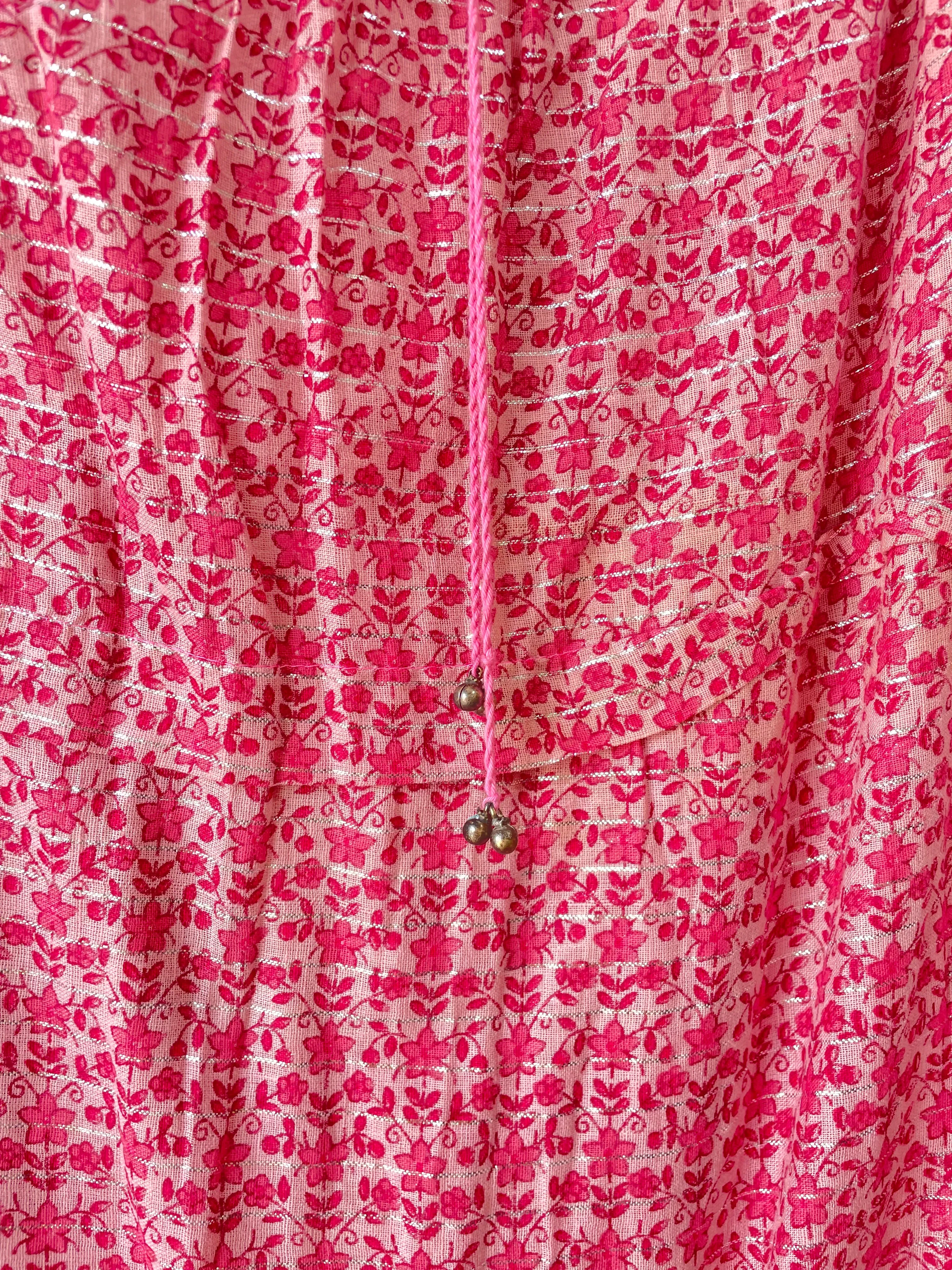 Vintage Two Piece Pink Floral Indian Block Print Two-Piece Set