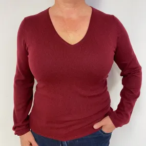 Wine Red Cashmere V-Neck Jumper Large