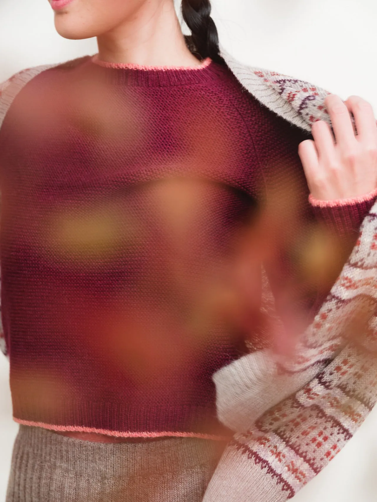 Women's Cable Crop Jumper - 100% Baby Alpaca - Aubergine (S-M)