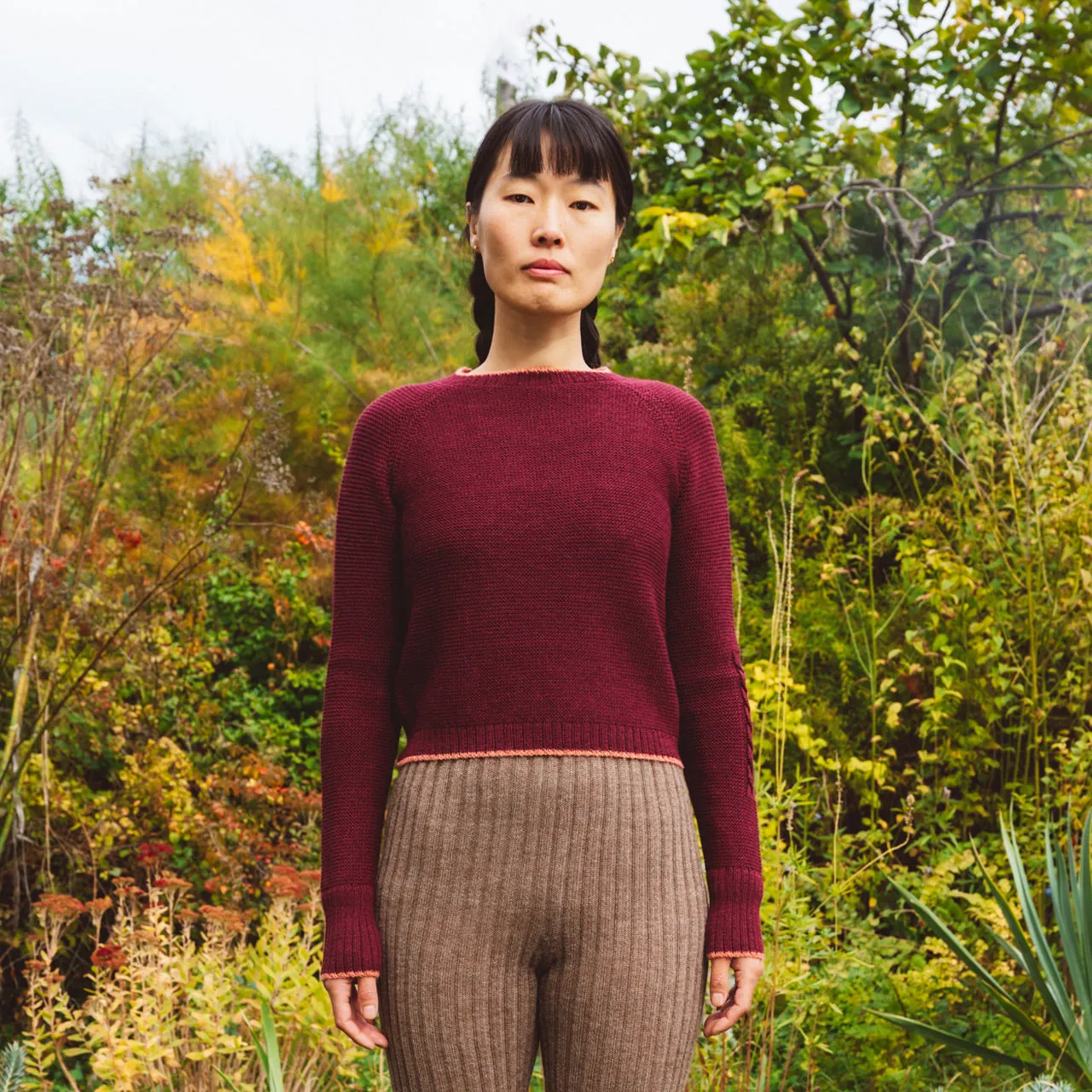 Women's Cable Crop Jumper - 100% Baby Alpaca - Aubergine (S-M)