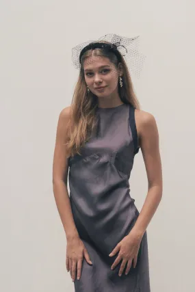 Yếm grey silk bias cut midi dress